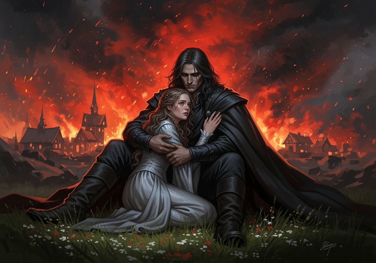 Fantasy Couple Sheltered From Burning Village