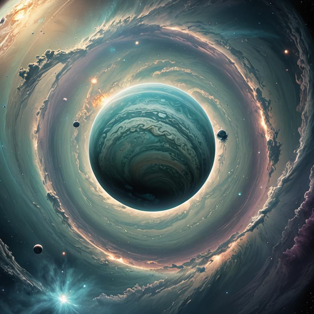 Gas Giant in Dazzling Blackness, Digital Art of Uranus Close...