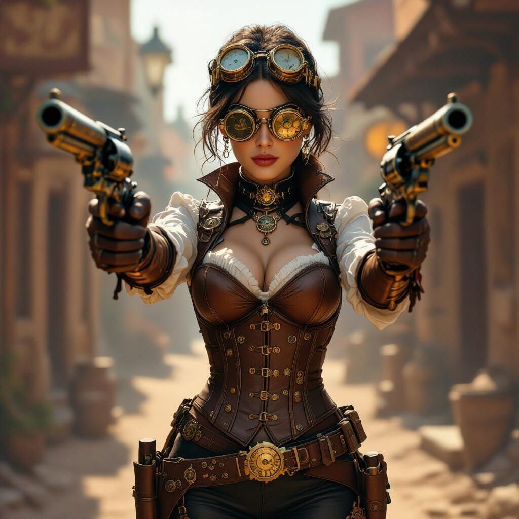 Steampunk Gunslinger in Victorian Alley