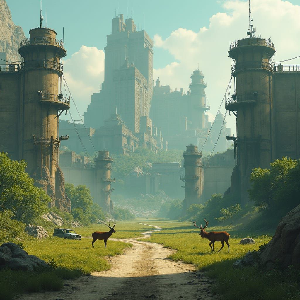 Post-Apocalyptic City Walled Off With Watchtowers and Spotli...