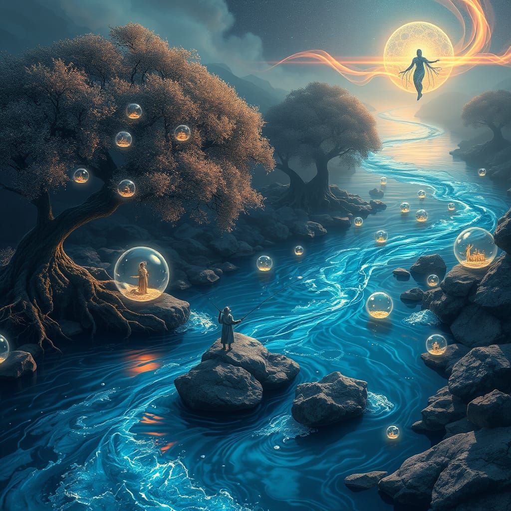 Surreal River Defies Time, Filled with Memories and Futures