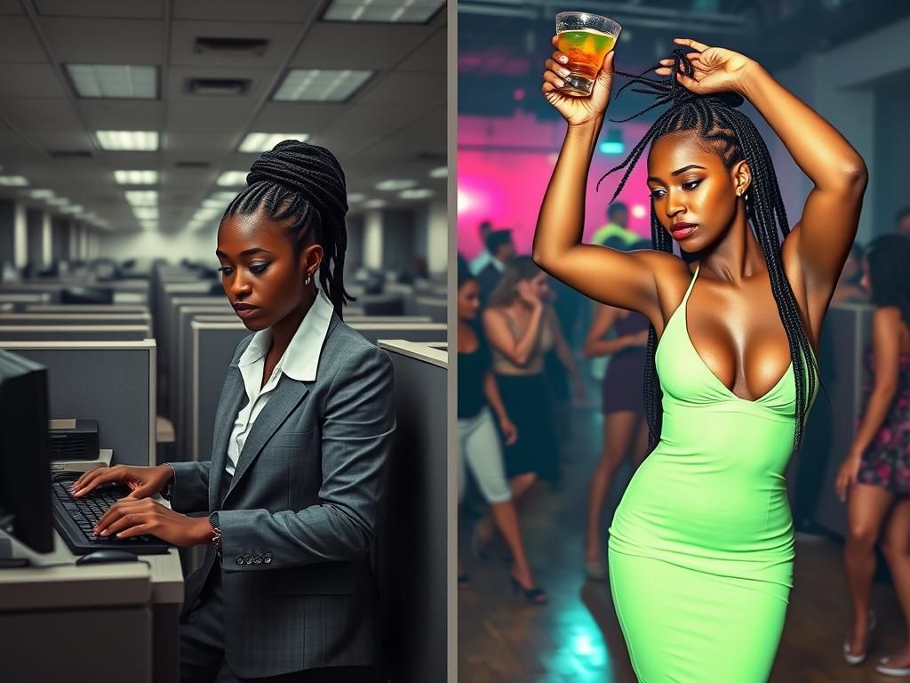 Contrasting Worlds: Office Grind vs. Nightlife Freedom