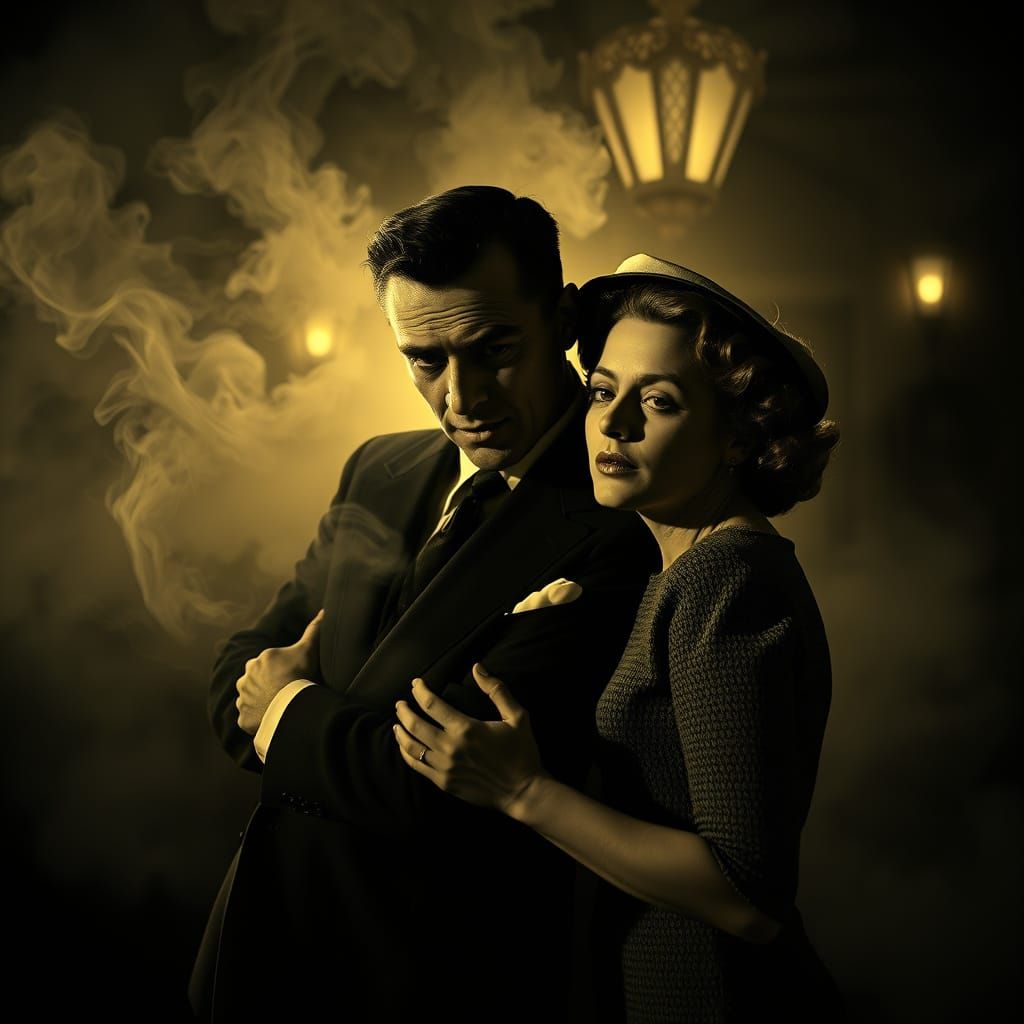 Dramatic Film Noir Scene in Black and White