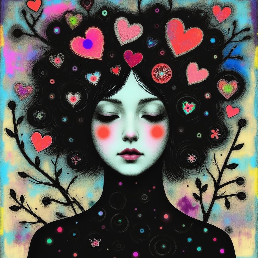 Woman Radiating Calm in Dark World