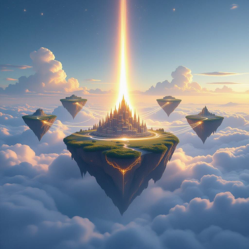 Magical Floating Islands Realm with Glowing Linkages