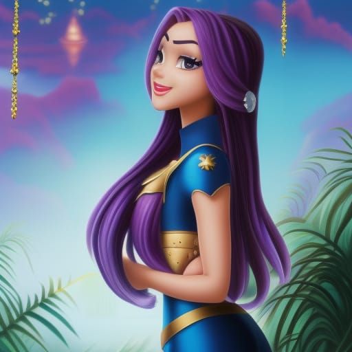 Disney Cartoon of Girl with Purple Braids