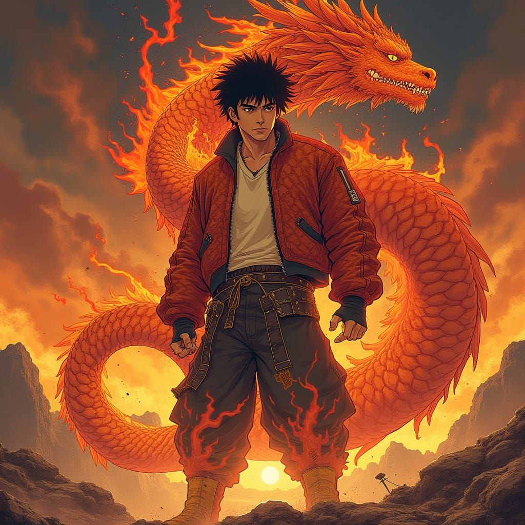 Ace with Dragon in Akira Toriyama Style