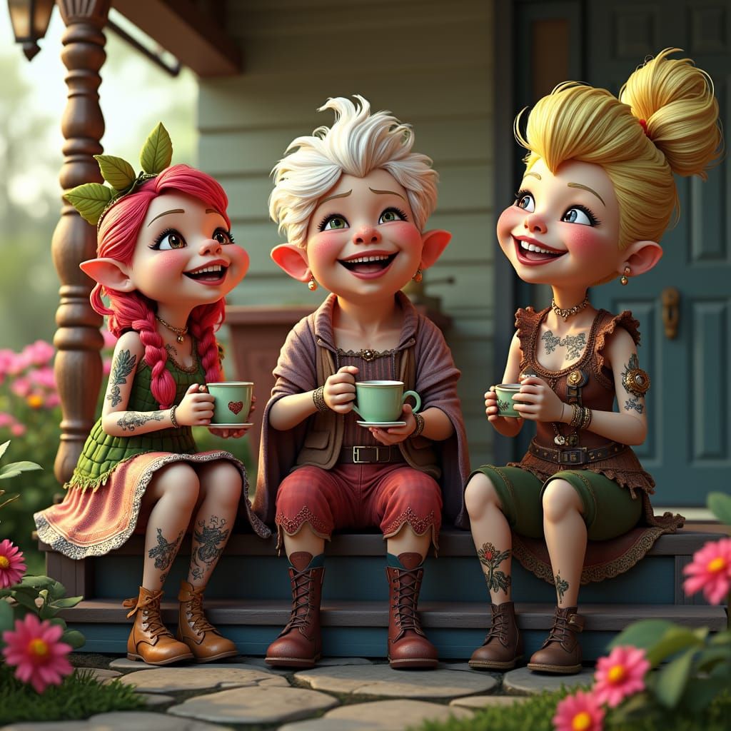 Steampunk Fairytales: Elderly Friends Share Tea