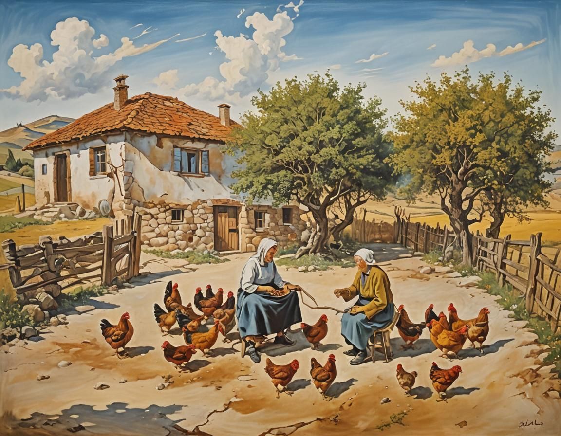 Surreal Bulgarian House with Chickens in Dali Style