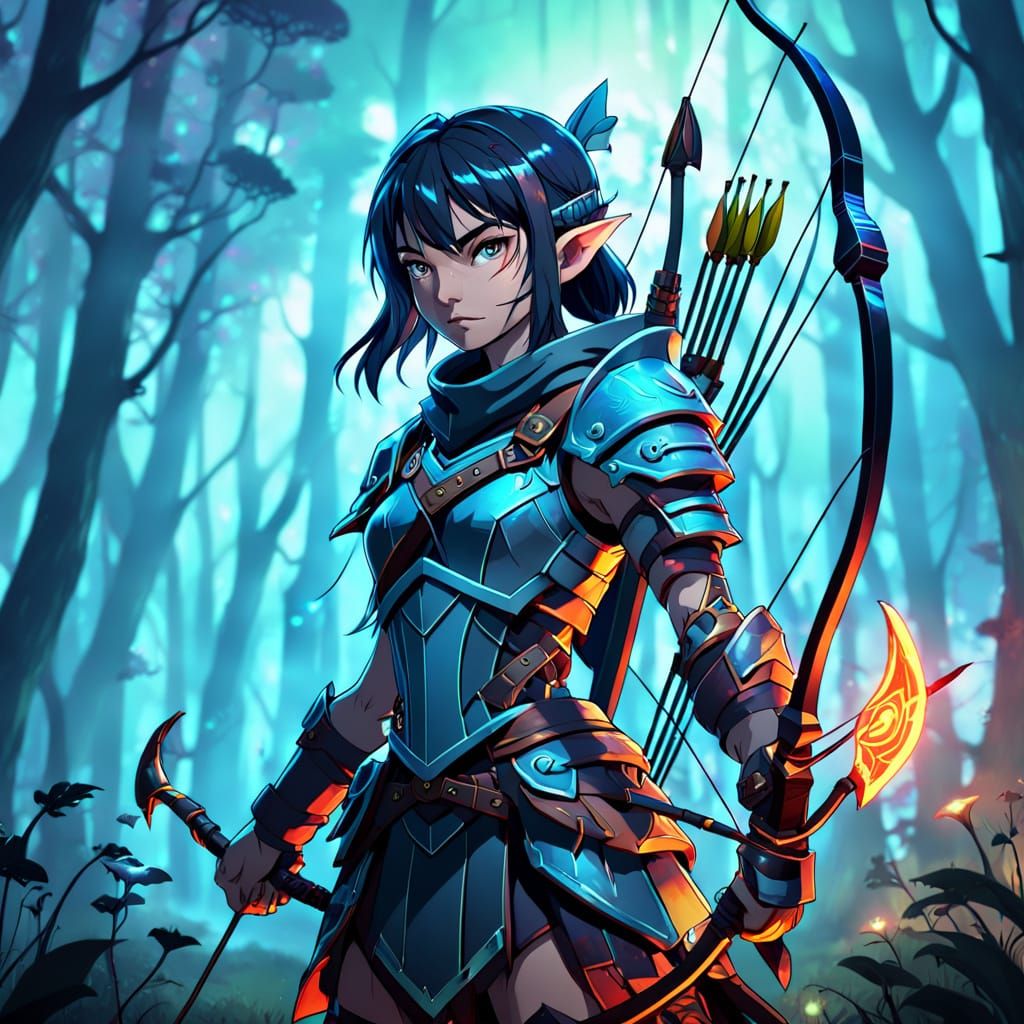 Anime Warrior in Mystic Forest