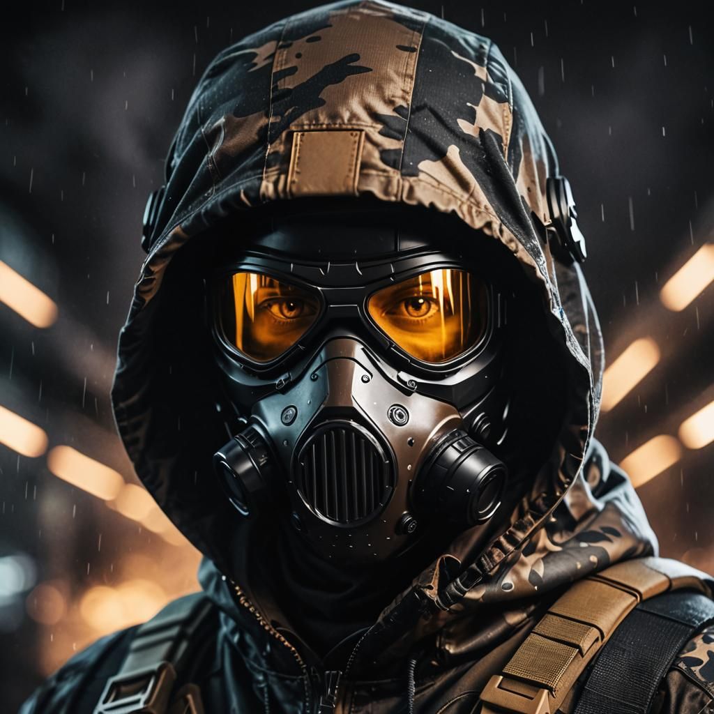 Futuristic Soldier Portrait with Glowing Eyes, 3D Render