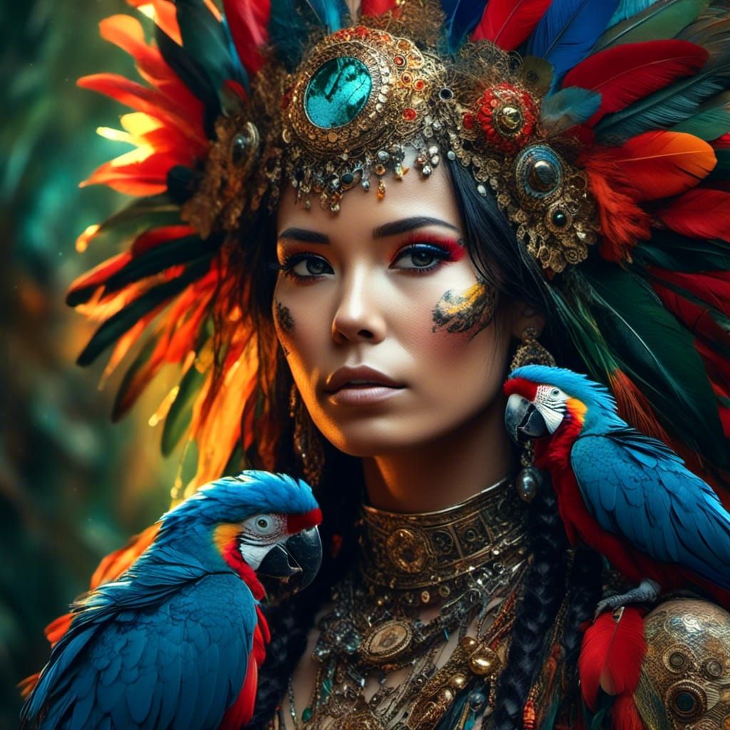 Amazon Princess Portrait in Vibrant Jungle Colors