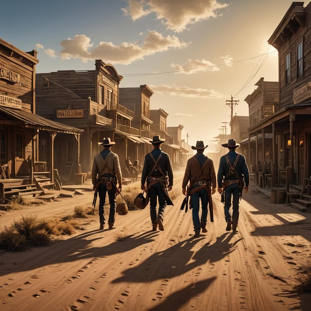 Wild West Cowboys in Earth-Toned Oil Painting