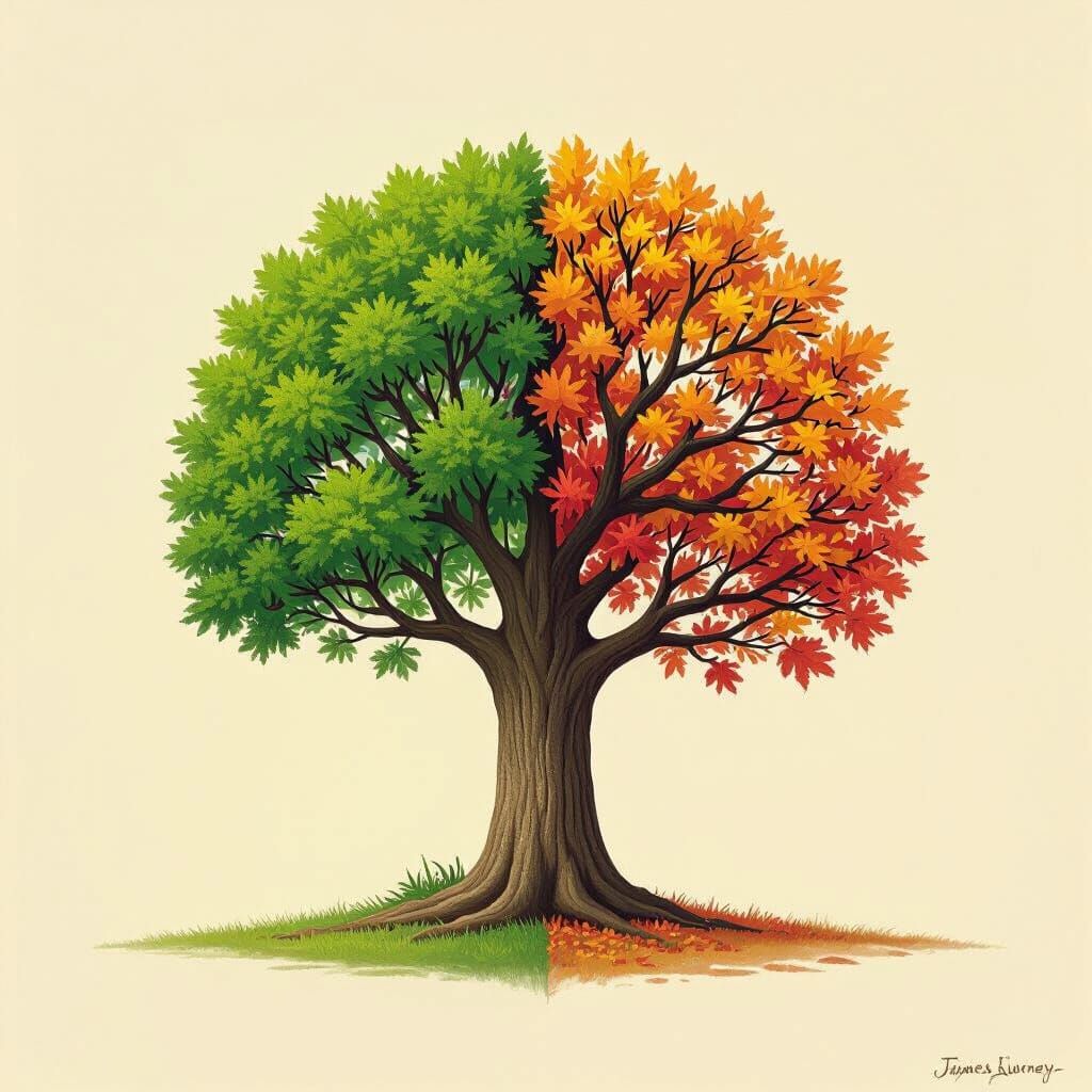 Tree of Seasons: Spring, Summer, Autumn, Winter Oil Painting