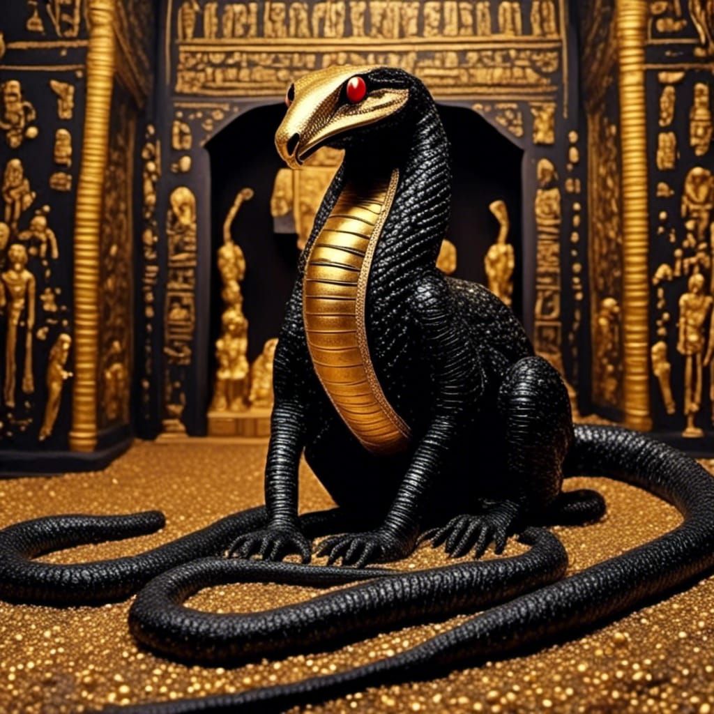 Black and Gold Cobra in Ancient Egyptian Tomb