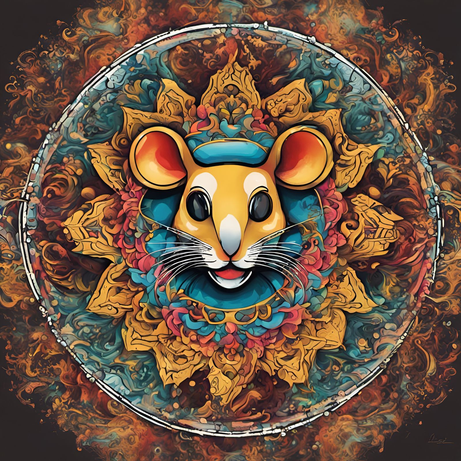 Colorful Mouse Mandala Seamless Pattern in Graffiti Art Styl...