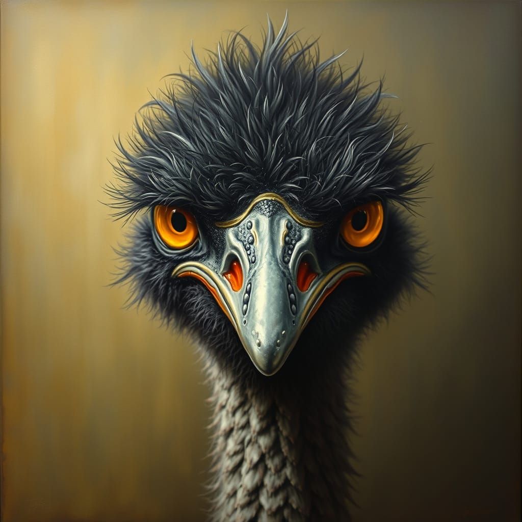 Emu Close-up in Surrealist Melting Oil Style