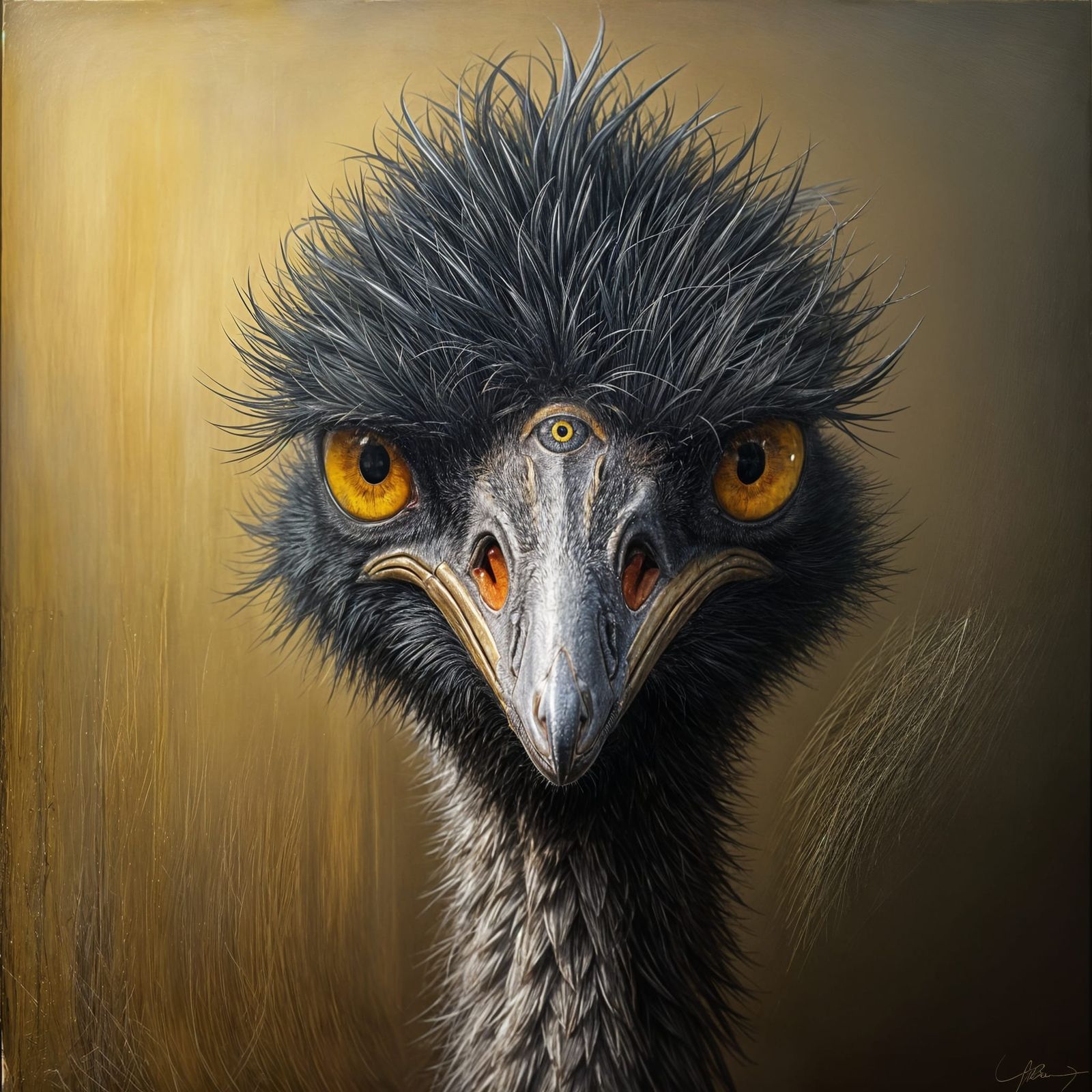 Emu Close-up in Surrealist Melting Oil Style
