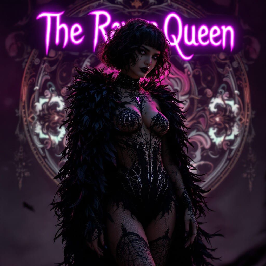 Gothic Fantasy Queen in Black Feather Finery