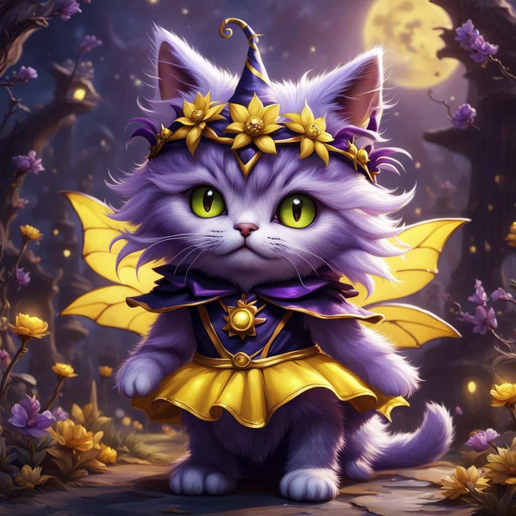 Adorable Kitty Witch Fairy in Detailed Matte Painting