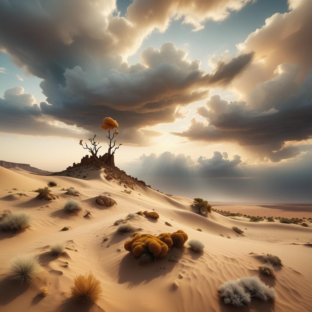 Surreal Desert Landscape with Infinite Sea