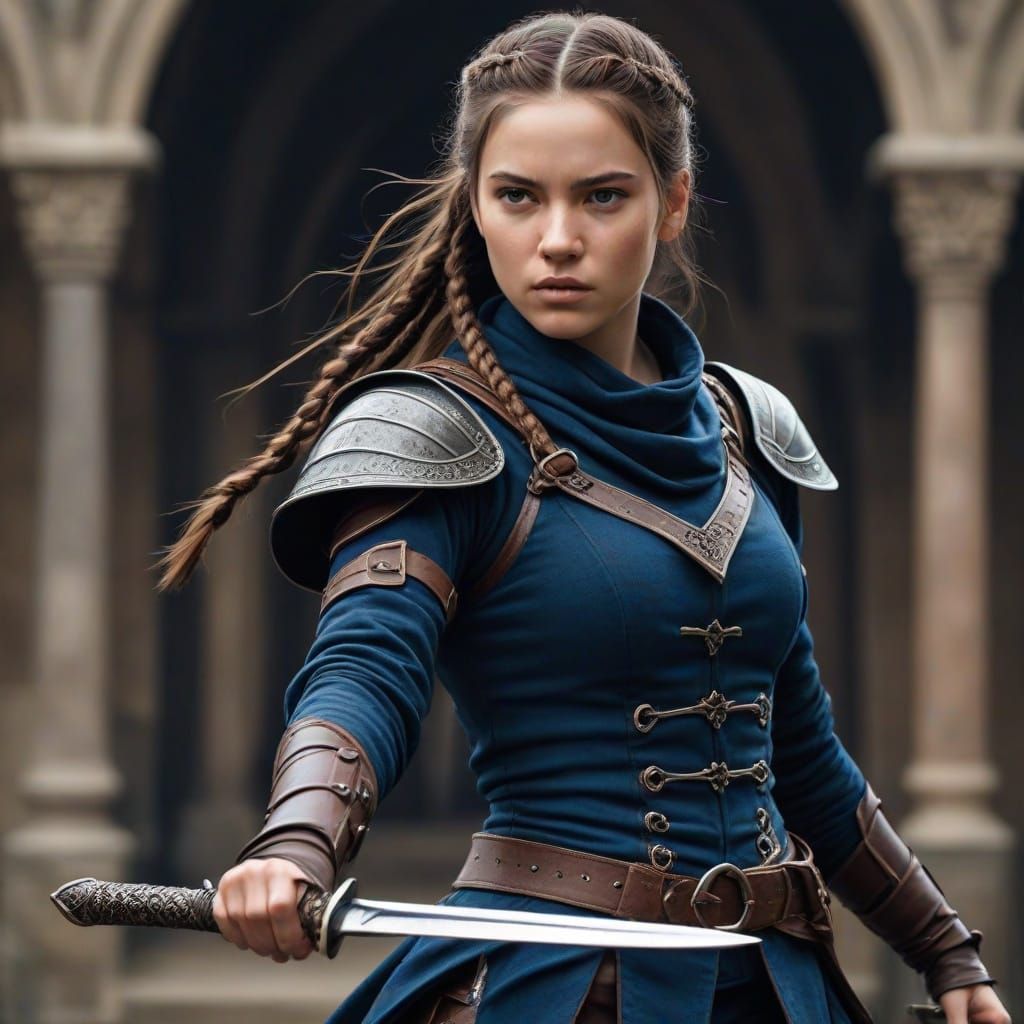 Medieval Fantasy Warrior in Dark Leather Armor