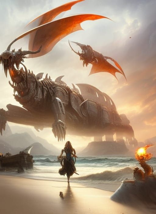 Giant Crab Dominates Beach in Digital Painting