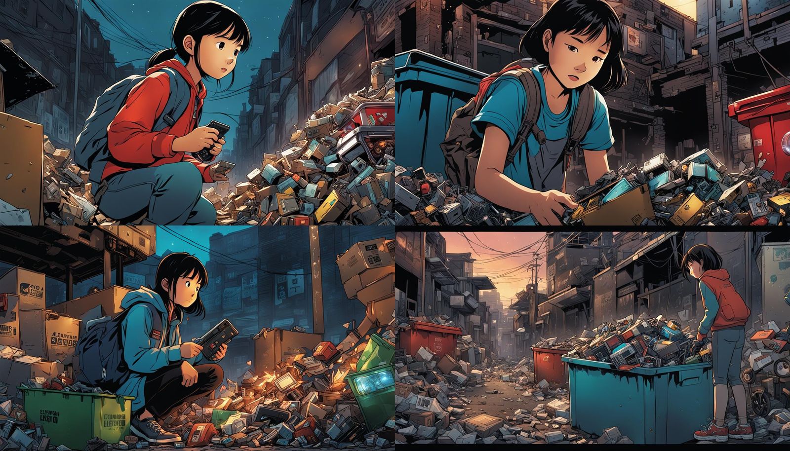 Manga-Style Image of Girl Salvaging Electronics