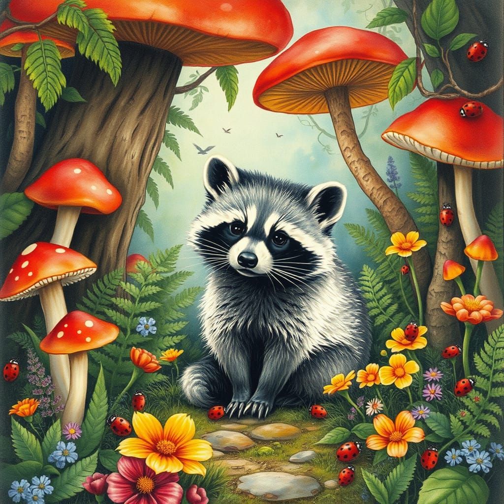 Whimsical Forest Scene in Colored Pencil Style