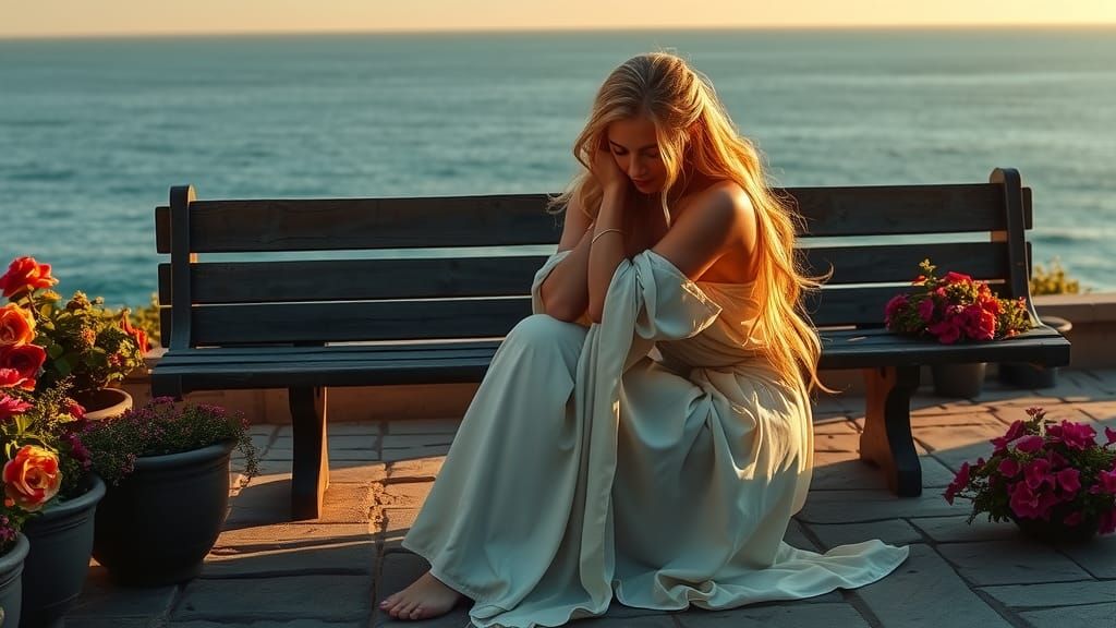 Contemplative Woman by the Ocean in Hyperrealism Style