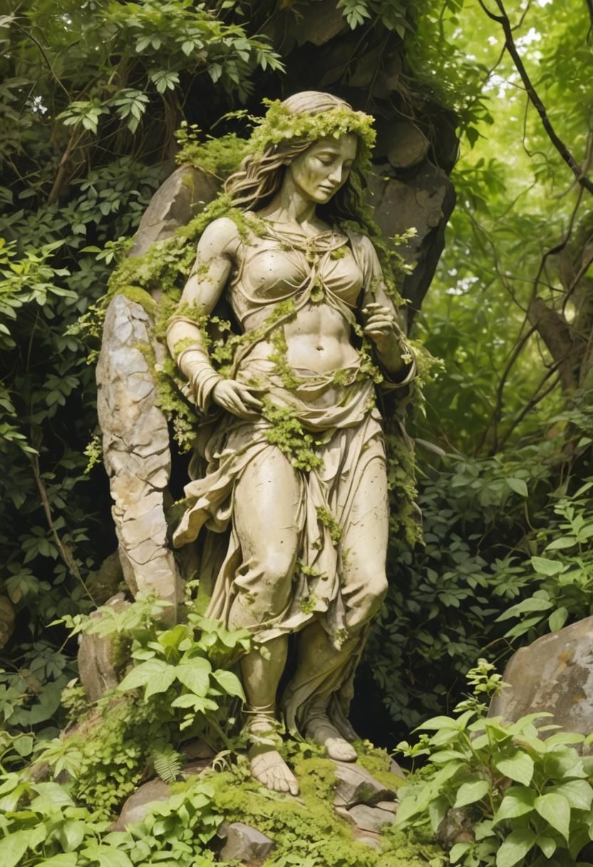 Renaissance Painting of Stone Woman Sculpture