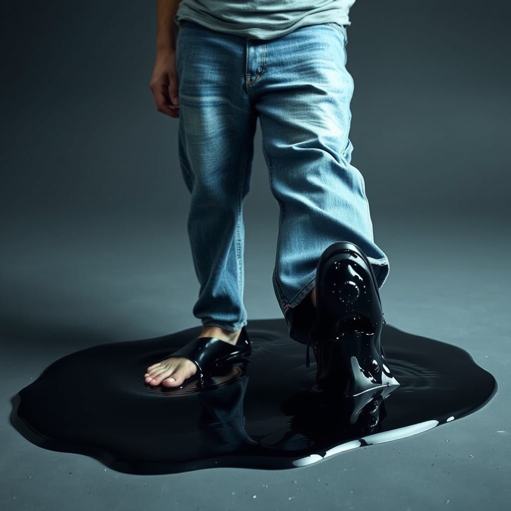 Man Trapped in Dark, Shiny Black Tar