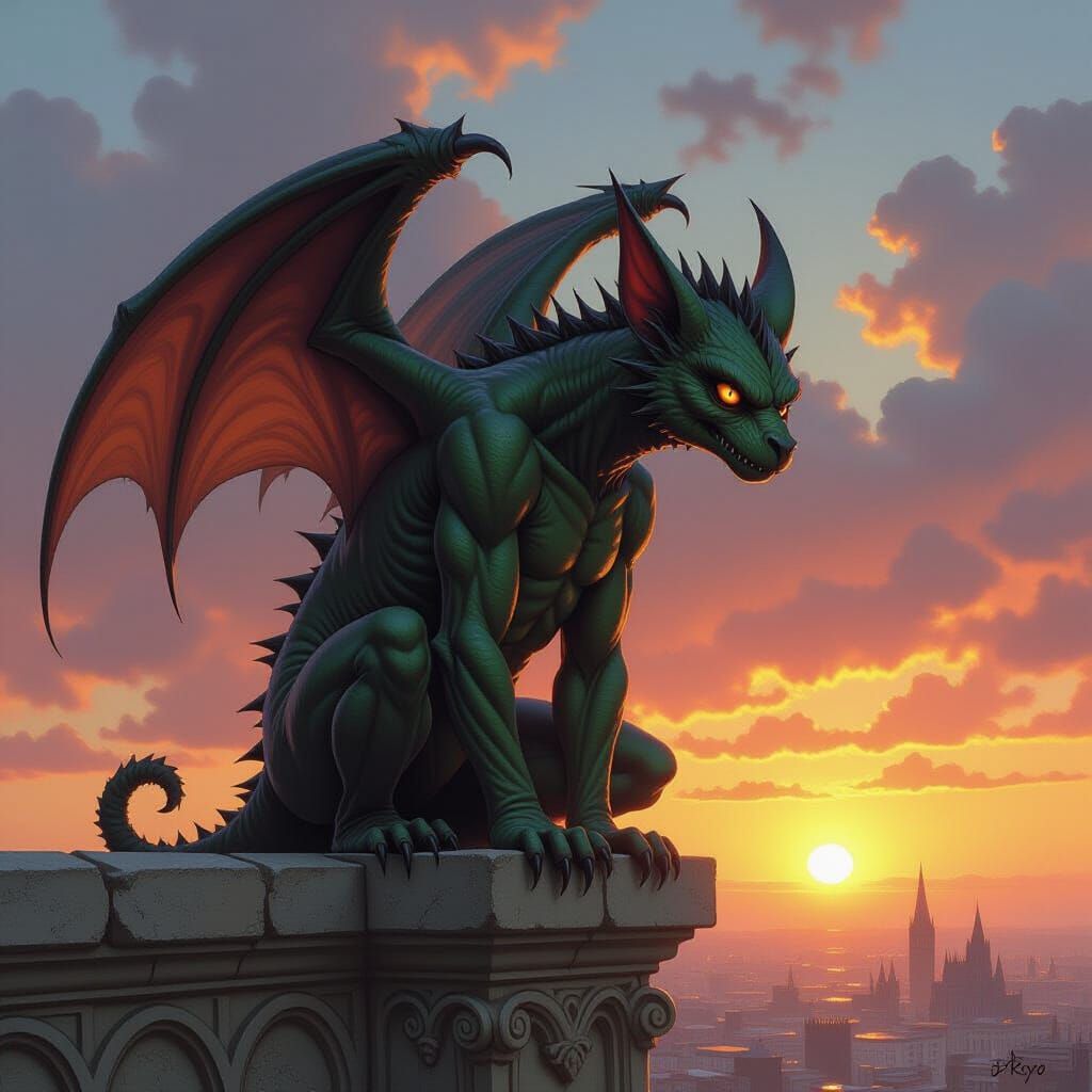 Living Gargoyle at Sunset