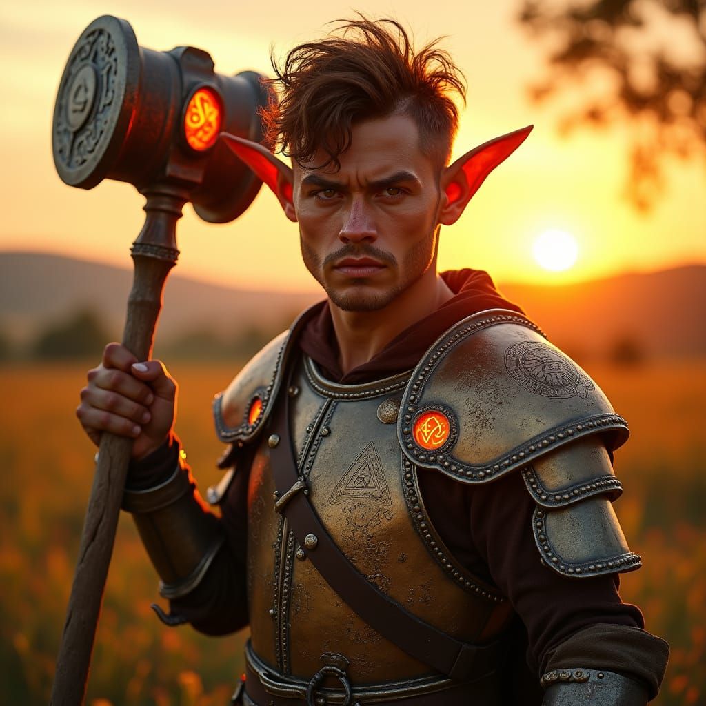 Halfling Fighter in Eldritch Sunset, Hyper-Realistic Art