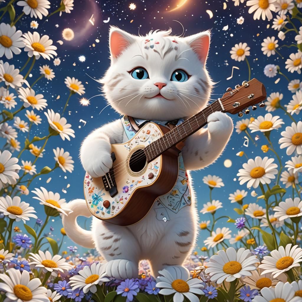 Joyful Kitty's Musical Dance: 3D Digital Art
