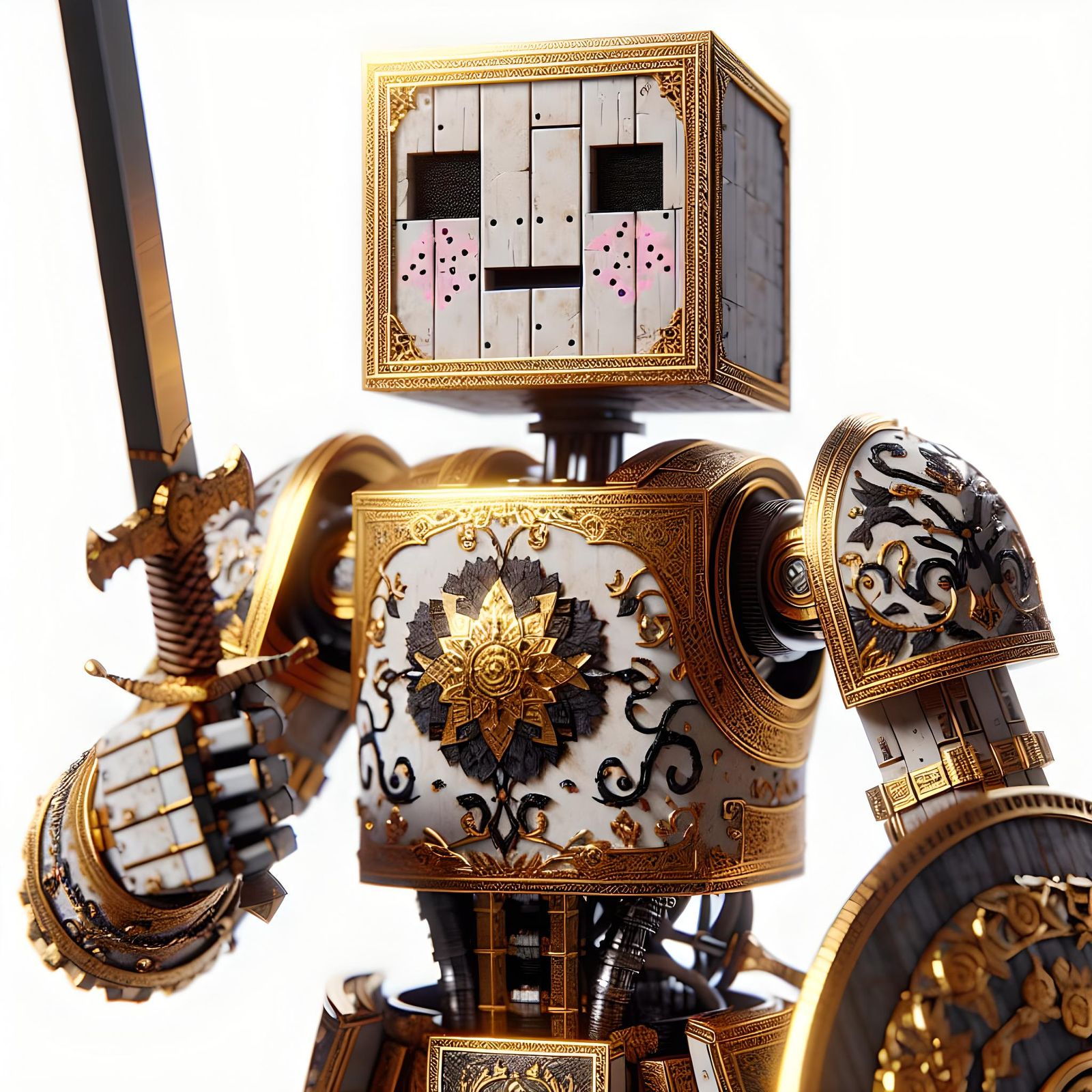 Golden Robot Legionary Soldier Ready for Battle