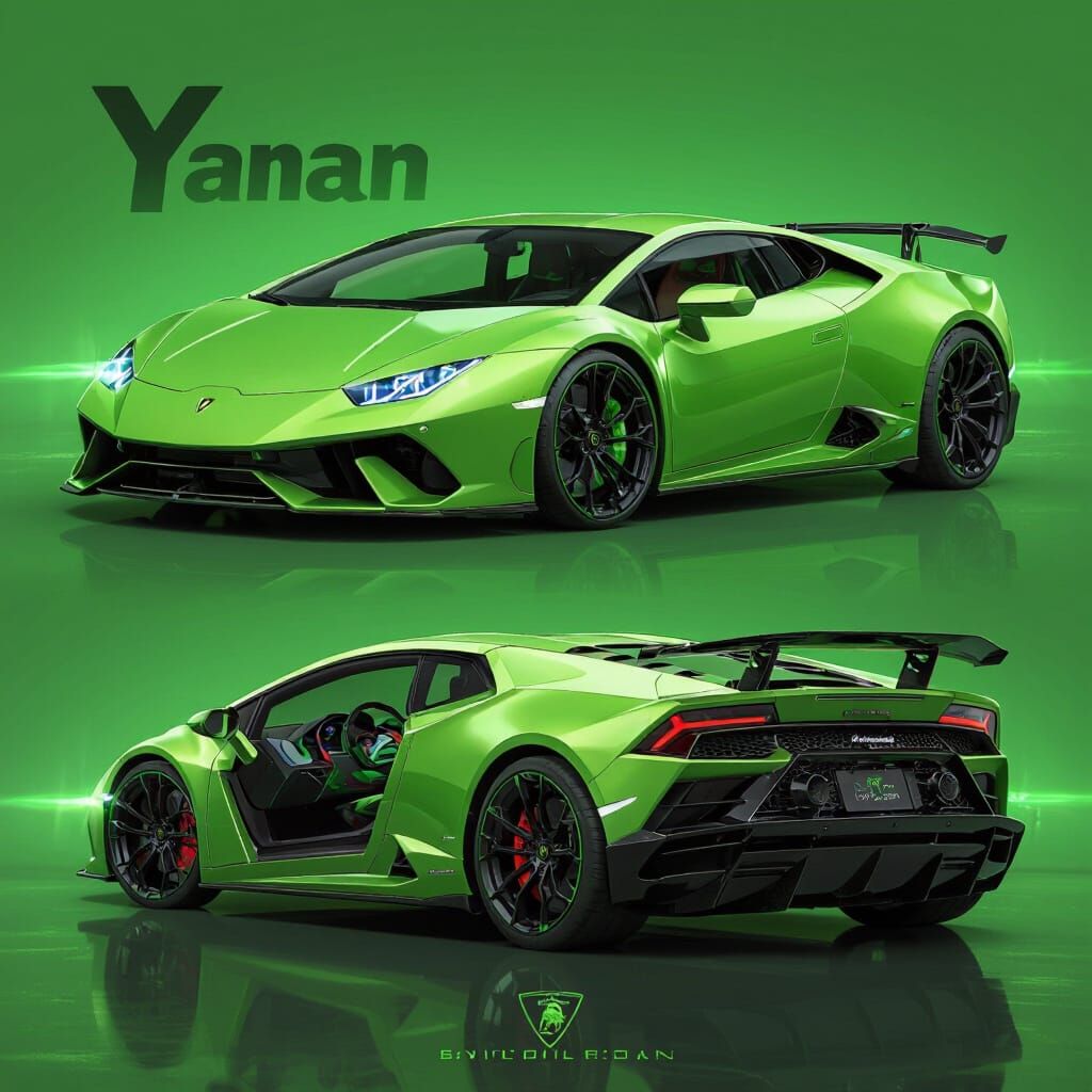 Green Lamborghini Huracan Concept Art with 'Yaman' Text
