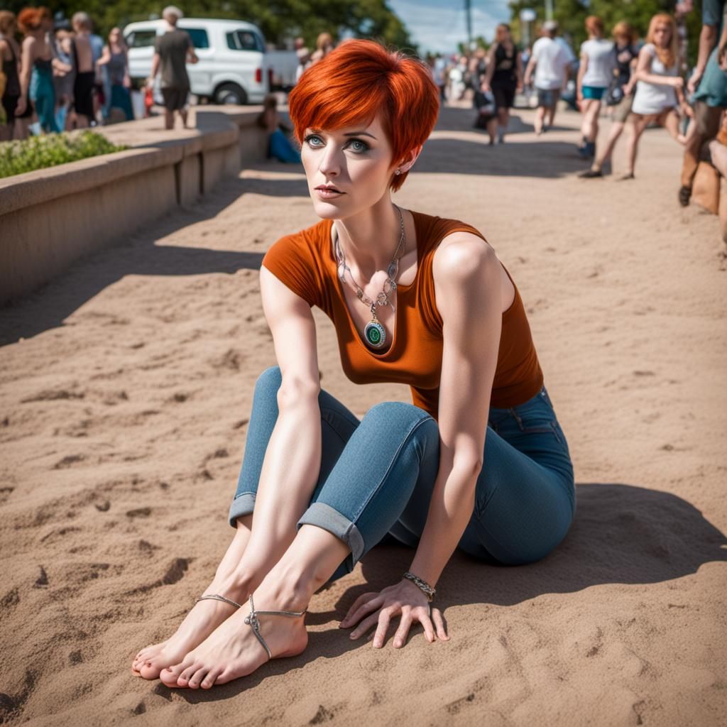 Psychedelic Hypnotic Scene of Barefoot Redhead