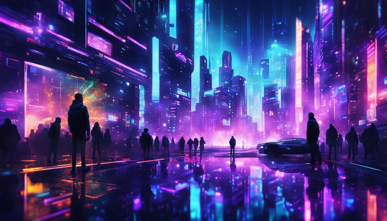 Futuristic Quantum Computer Simulation in Neon City