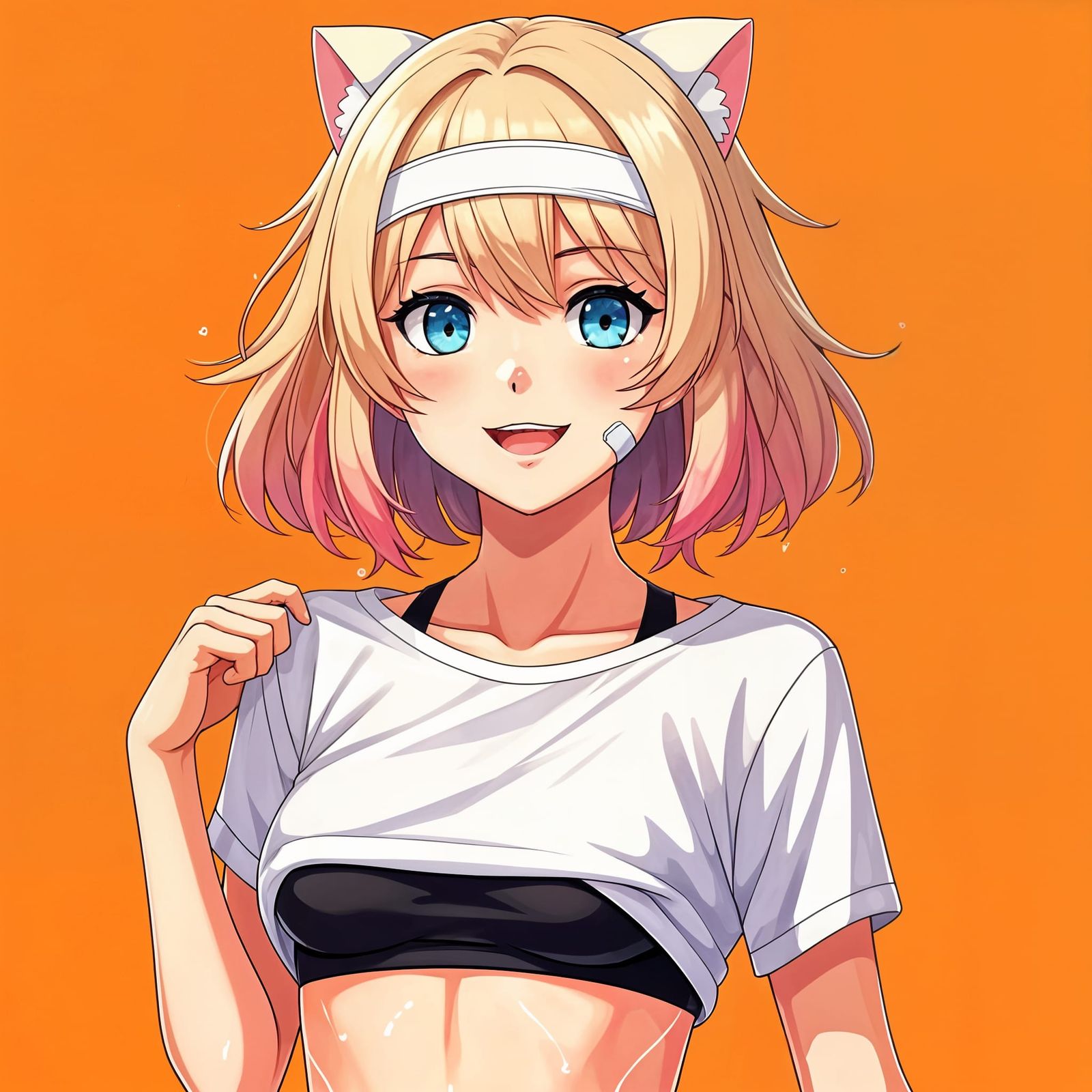 Vibrant Anime Girl with Cat Ears Illustration