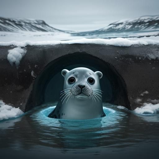 Cute Seal in Arctic Water Hole