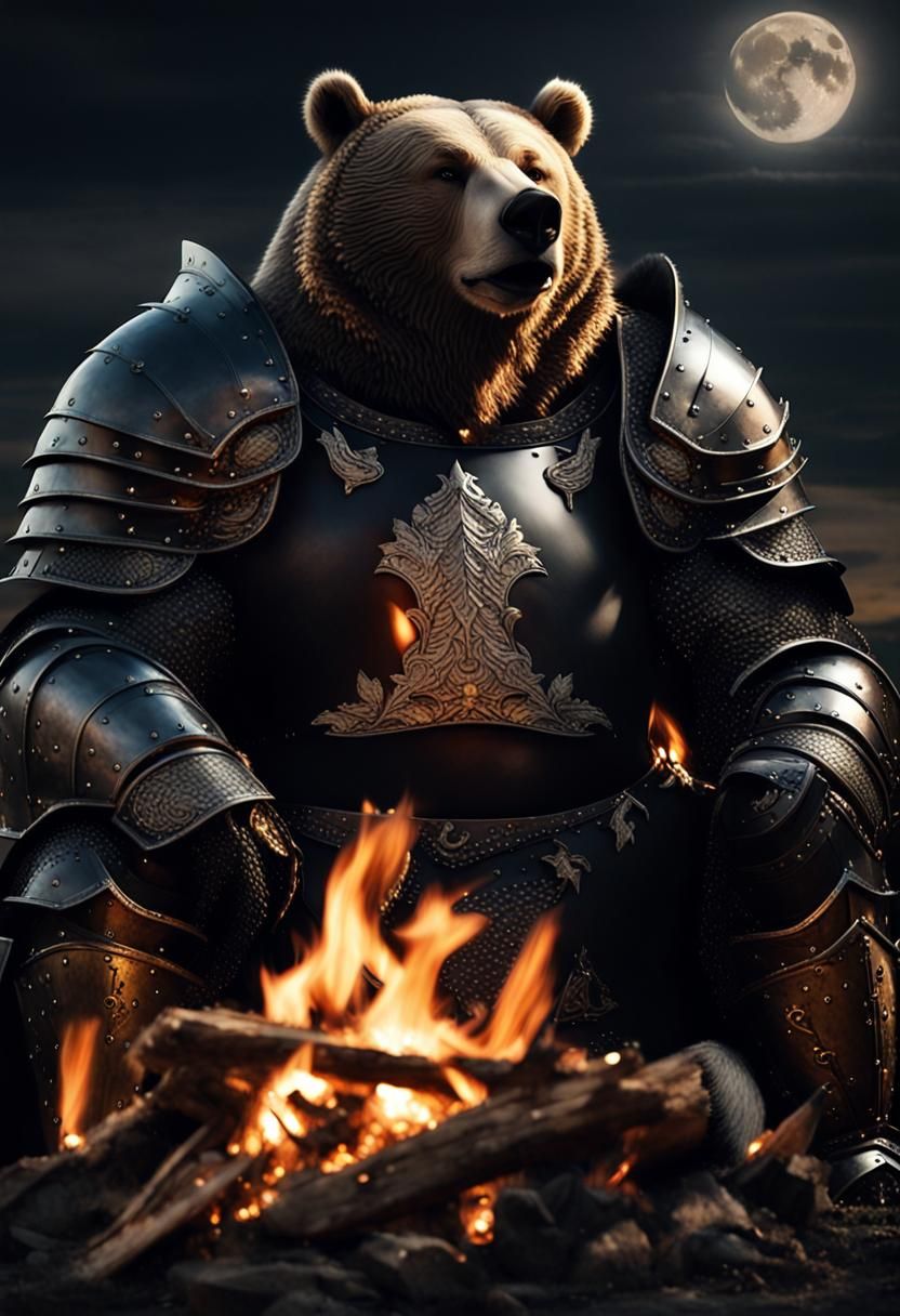 Armored Bear Dark Knight in Bonfire Light