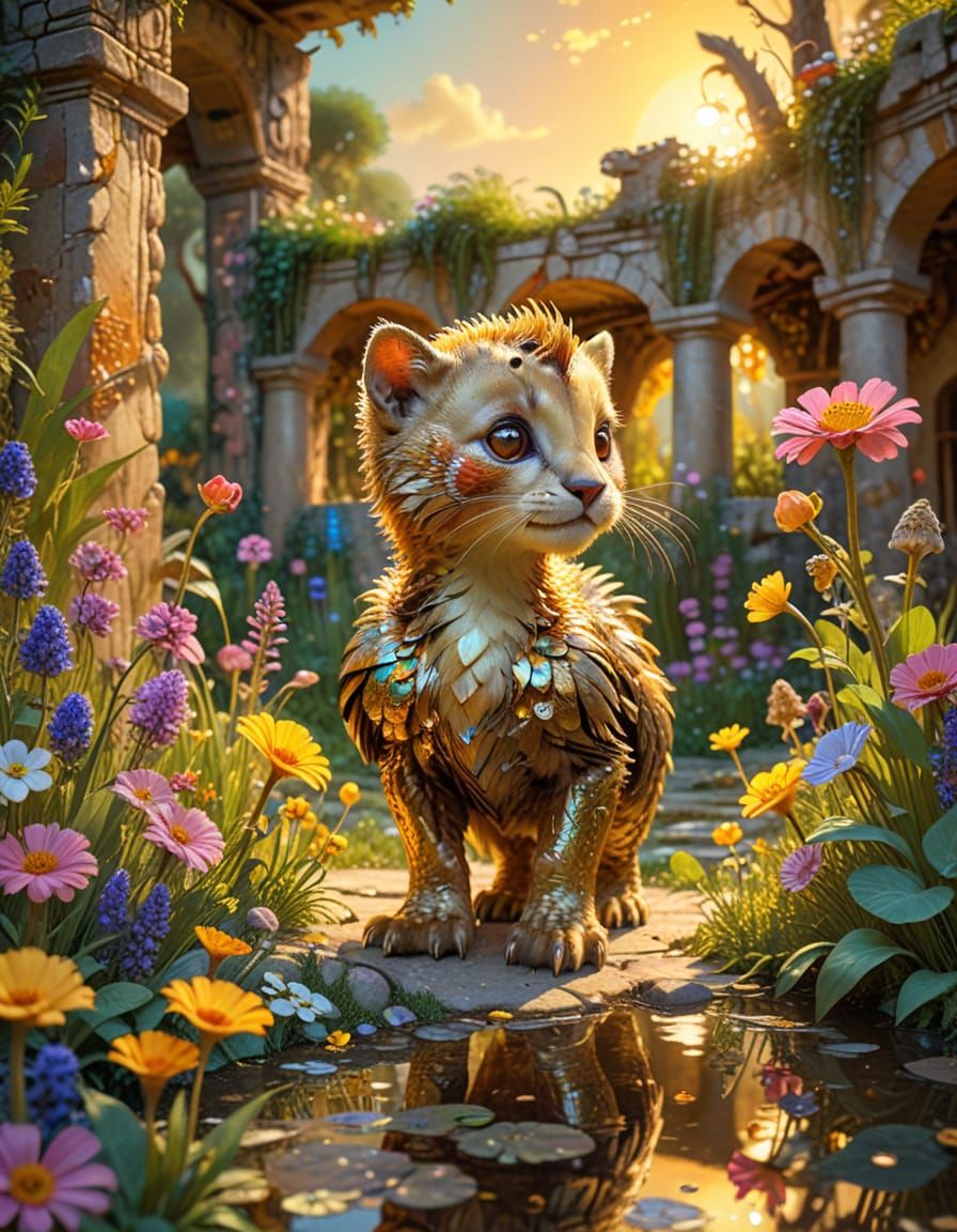 Dodo Bird and Saber-Toothed Cat in Klimt Style