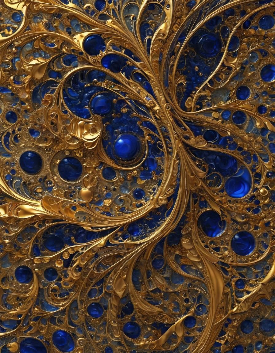 Golden Lapis Lazuli Fractal Man: 3D Digital Art