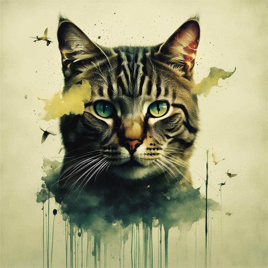 Surreal Cat Portrait in Abstract Style