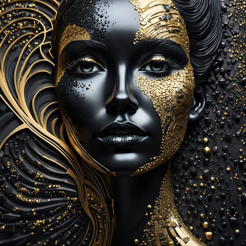 Abstract Obsidian Woman in Art Deco Style