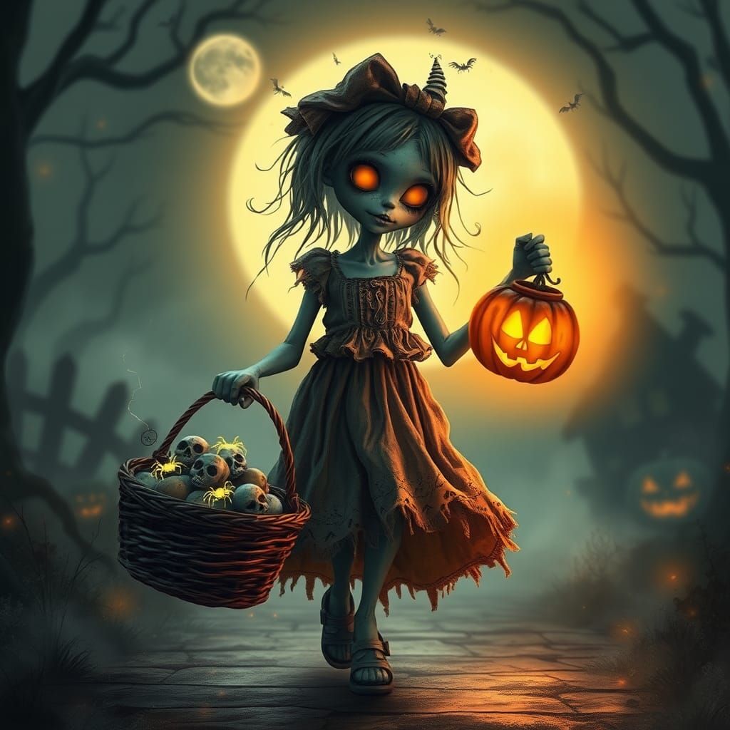 Eerie Zombie Girl on Trick-or-Treat Tour