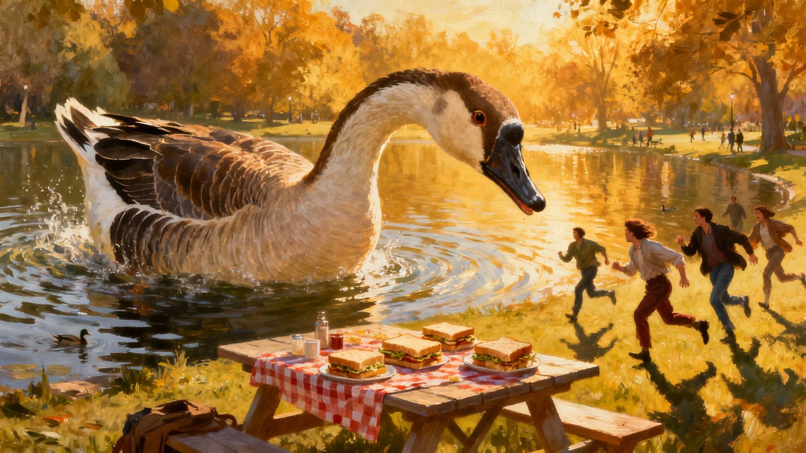 Giant Goose Steals Picnic in Dreamy Impressionistic Fantasy ...