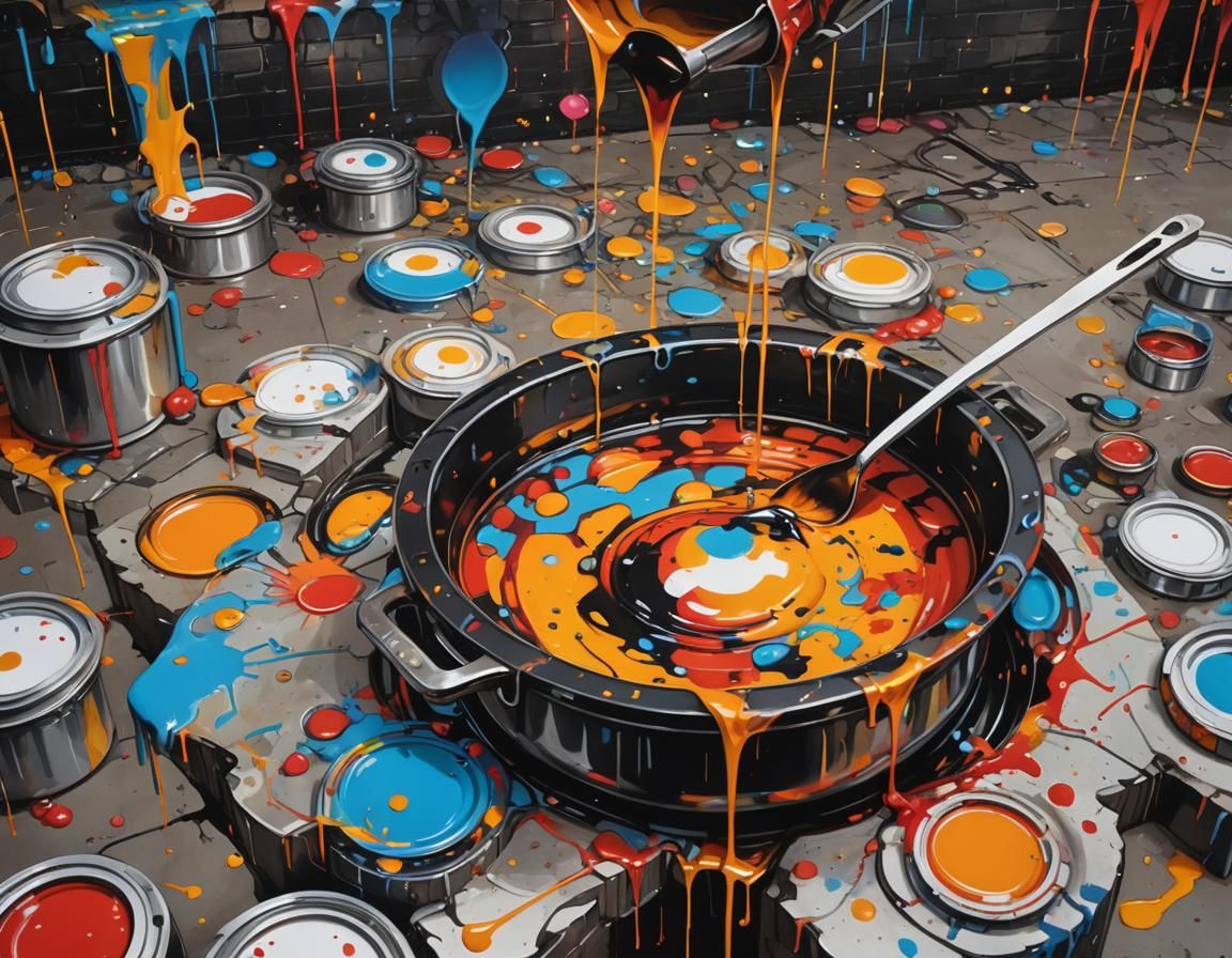 Melting Oil Gouache in Graffiti Street Art Style