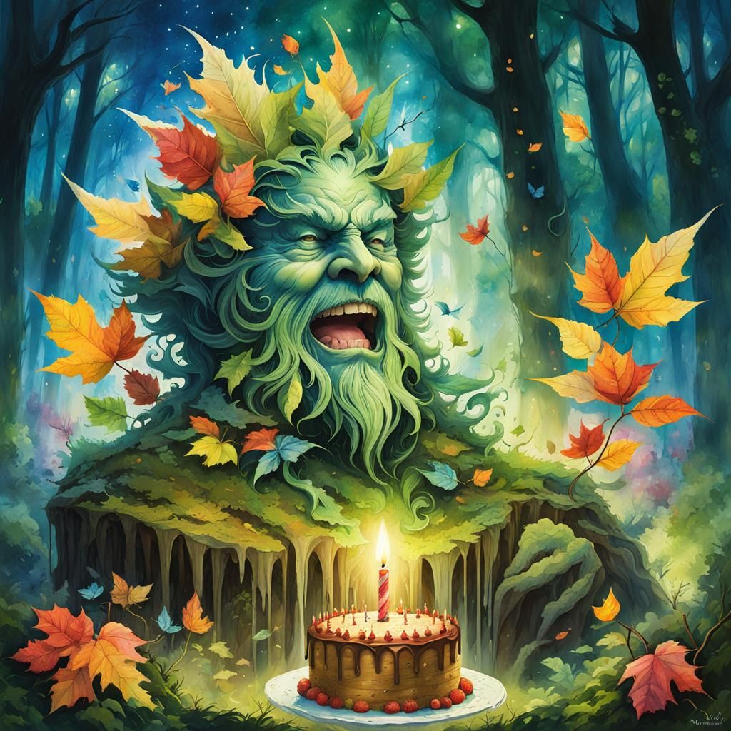 Greenman's Birthday Cake: Fantasy Anime Concept Art